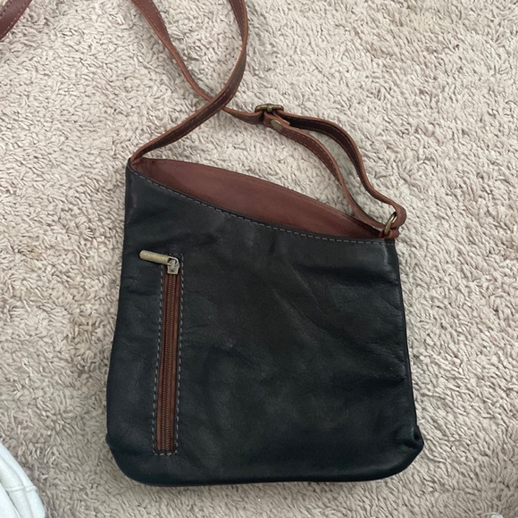 Zipper top black and brown cross body bag - Picture 1 of 5